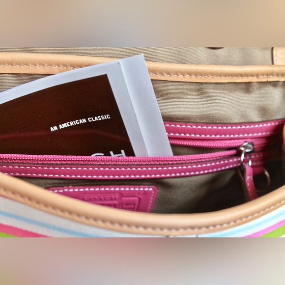 COACH HAMPTON STRIPE VACHETTA HAND BAG NEW WITH TAGS VINTAGE PINK - Picture 7 of 15